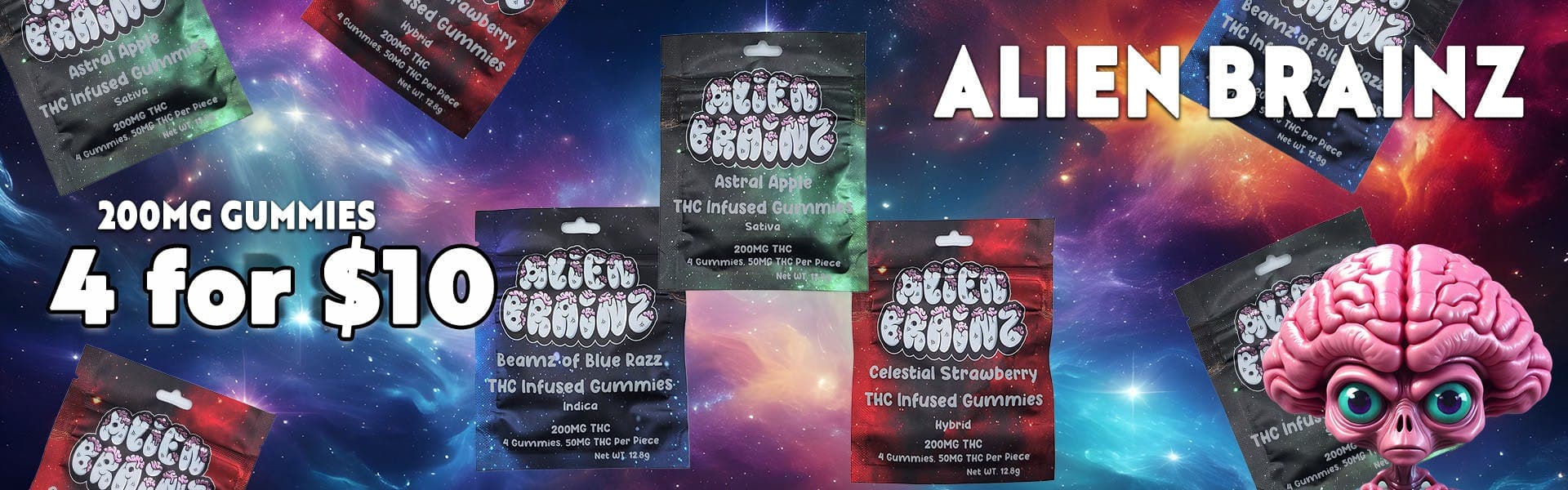 Alien Brainz 200MG Gummies - 4 for $10